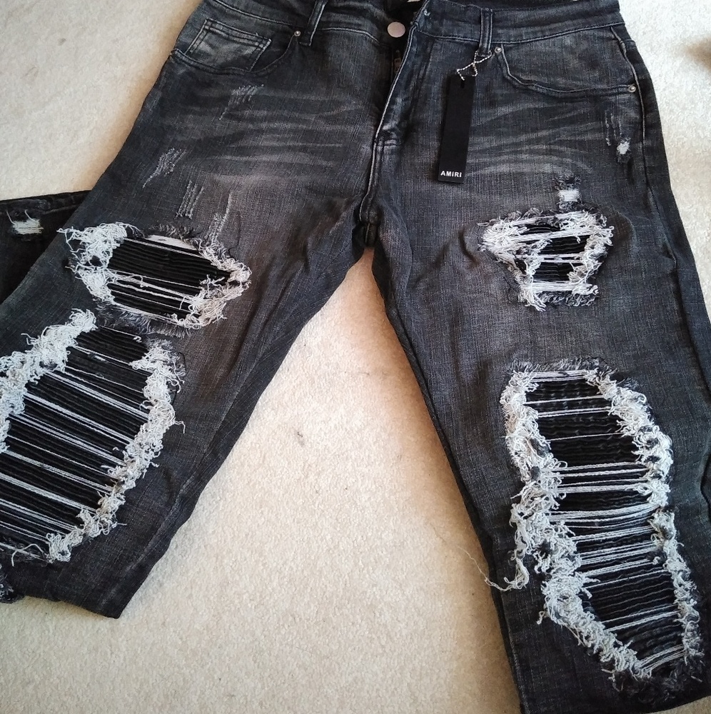 Men's Custom Distressed Black Jeans
